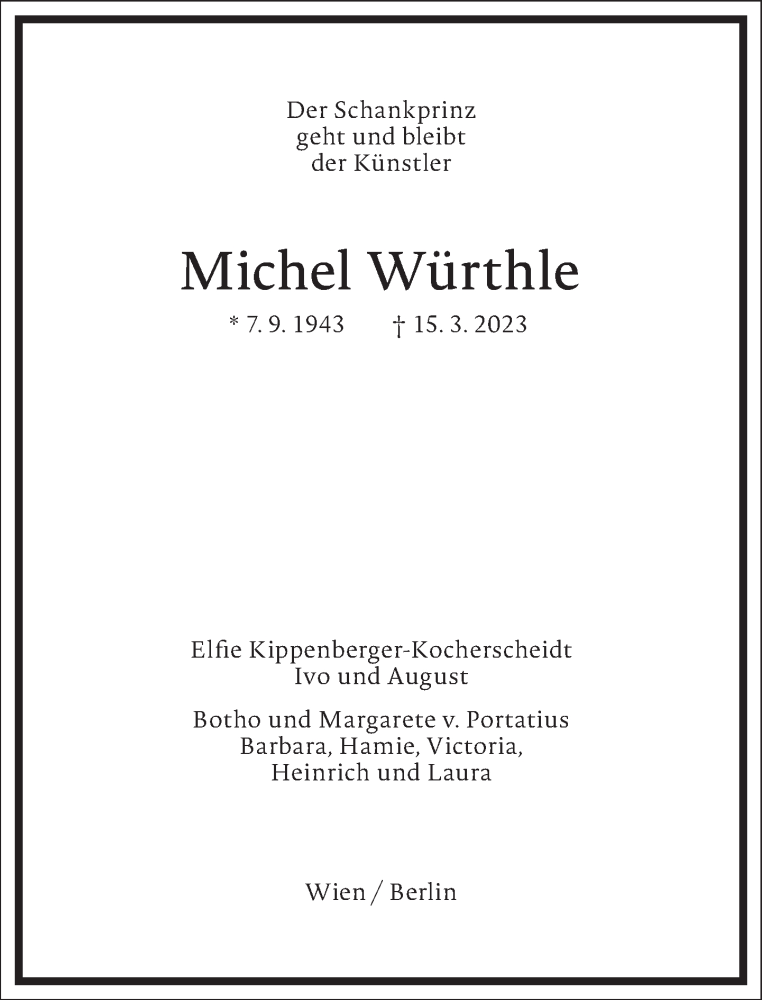  Traueranzeige für Michel Würthle vom 01.04.2023 aus Frankfurter Allgemeine Zeitung