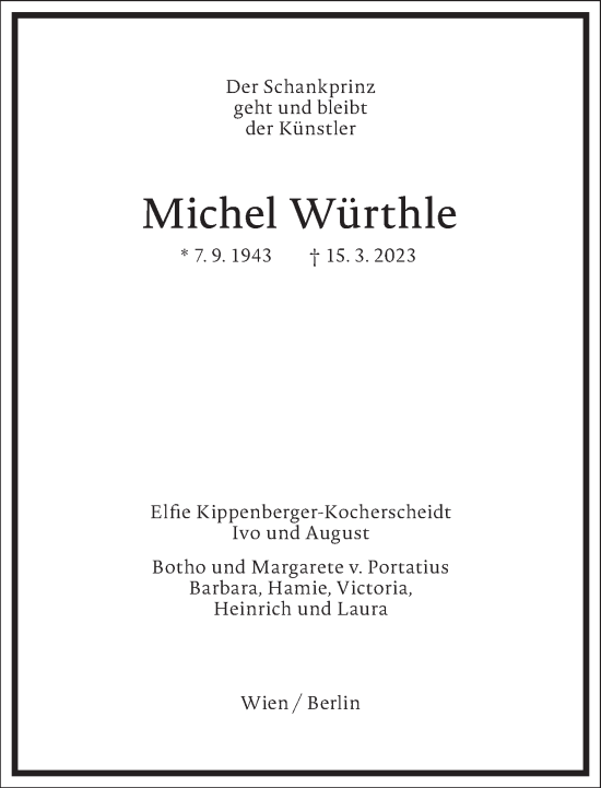 Traueranzeige von Michel Würthle von Frankfurter Allgemeine Zeitung