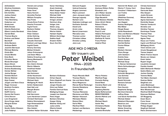 Traueranzeige von Peter Weibel von Frankfurter Allgemeine Zeitung