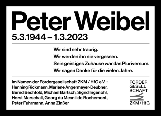 Traueranzeige von Peter Weibel von Frankfurter Allgemeine Zeitung