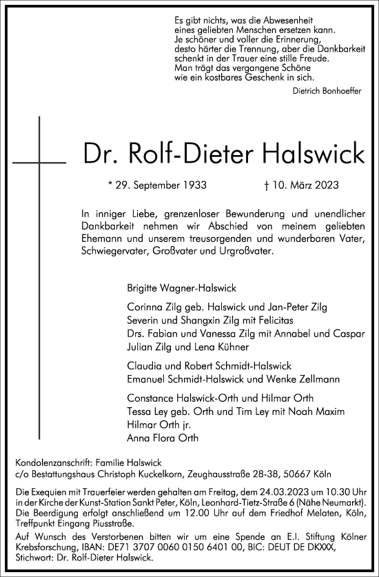 Traueranzeige von Rolf-Dieter Halswick von Frankfurter Allgemeine Zeitung