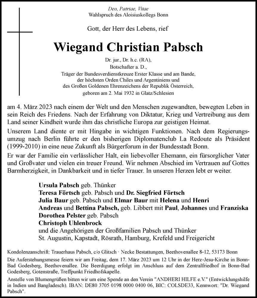  Traueranzeige für Wiegand Christian Pabsch vom 11.03.2023 aus Frankfurter Allgemeine Zeitung