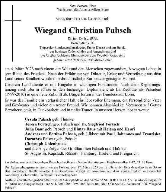 Traueranzeige von Wiegand Christian Pabsch von Frankfurter Allgemeine Zeitung