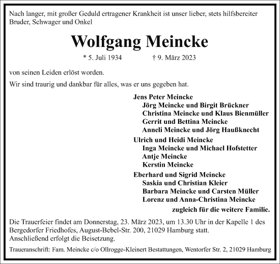 Traueranzeige von Wolfgang Meincke von Frankfurter Allgemeine Zeitung