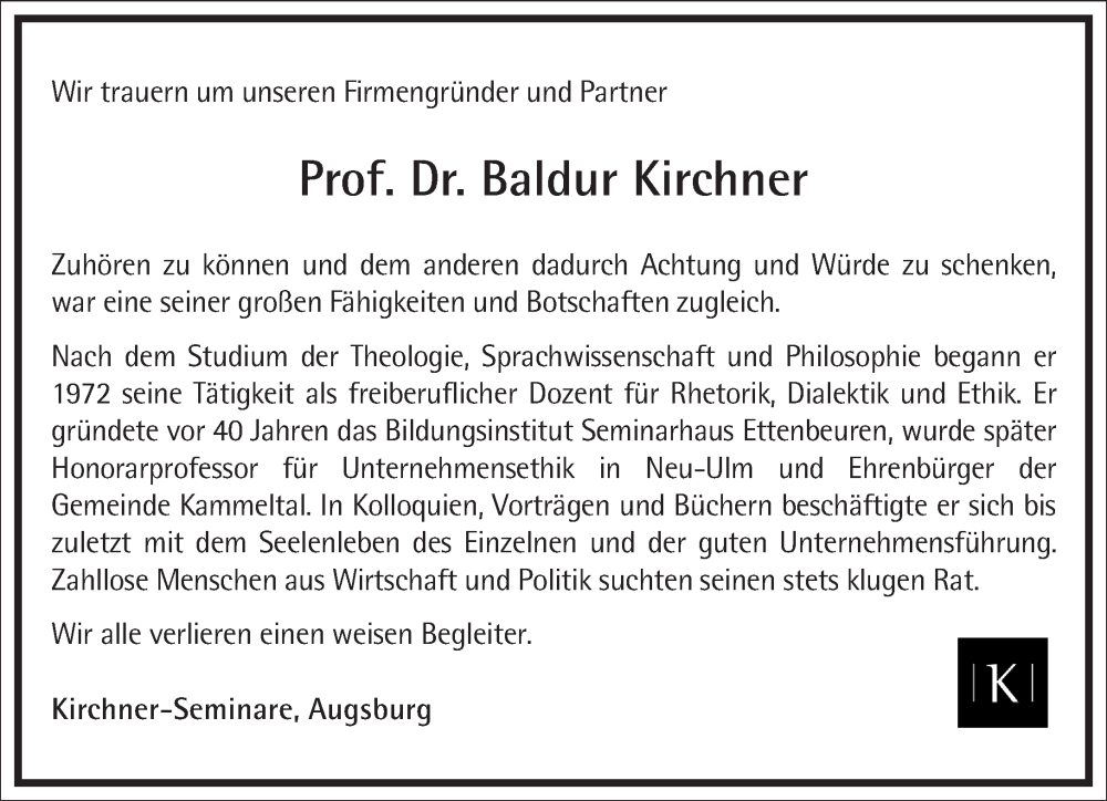 Traueranzeige für Baldur Kirchner vom 29.04.2023 aus Frankfurter Allgemeine Zeitung