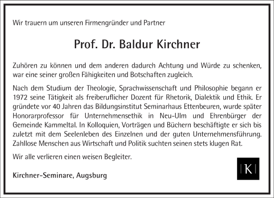 Traueranzeige von Baldur Kirchner von Frankfurter Allgemeine Zeitung