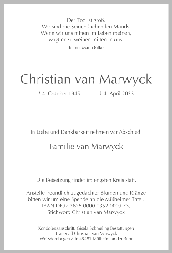 Traueranzeige von Christian van Marwyck von Frankfurter Allgemeine Zeitung