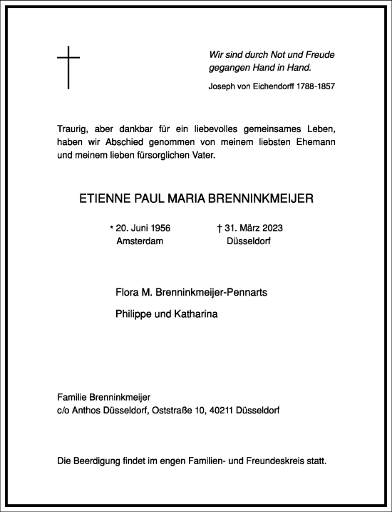 Traueranzeige von Etienne Paul Maria Brenninkmeijer von Frankfurter Allgemeine Zeitung