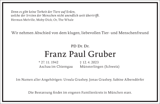 Traueranzeige von Franz Paul Gruber von Frankfurter Allgemeine Zeitung