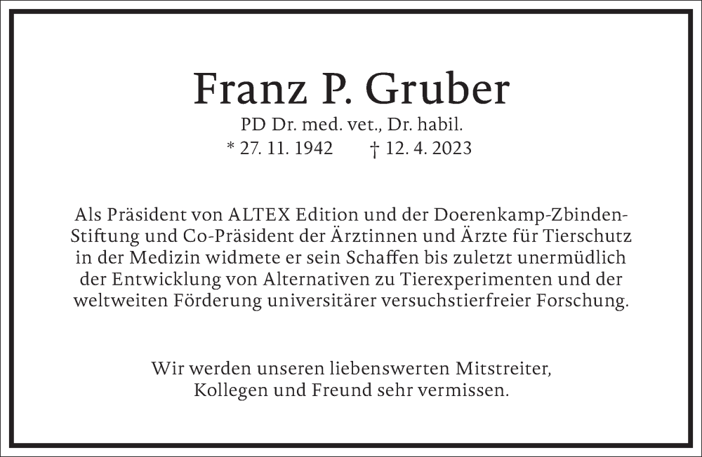  Traueranzeige für Franz Paul Gruber vom 22.04.2023 aus Frankfurter Allgemeine Zeitung