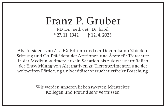 Traueranzeige von Franz Paul Gruber von Frankfurter Allgemeine Zeitung