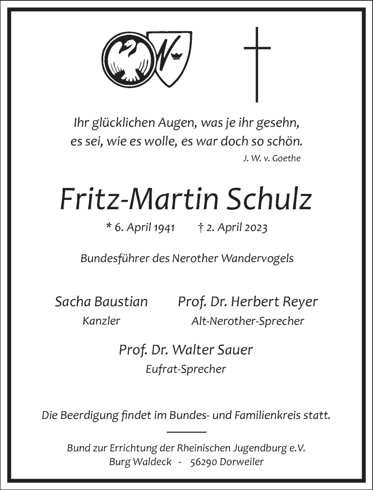 Traueranzeige für Fritz-Martin Schulz vom 08.04.2023 aus Frankfurter Allgemeine Zeitung