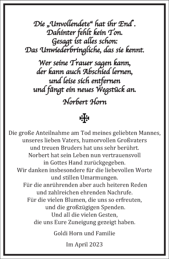 Traueranzeige von Norbert Horn von Frankfurter Allgemeine Zeitung