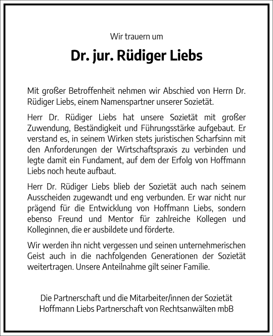 Traueranzeige von Rüdiger Liebs von Frankfurter Allgemeine Zeitung