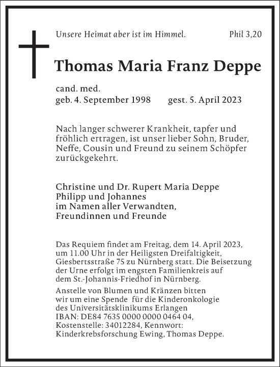 Traueranzeige von Thomas Deppe von Frankfurter Allgemeine Zeitung