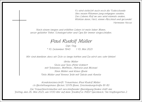 Traueranzeige von Paul Rudolf Müller von Frankfurter Allgemeine Zeitung