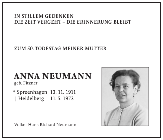 Traueranzeige von Anna Neumann von Frankfurter Allgemeine Zeitung