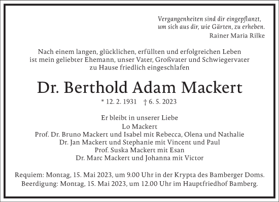 Traueranzeige von Berthold Adam Mackert von Frankfurter Allgemeine Zeitung