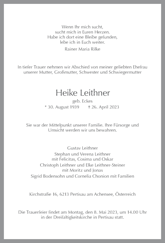 Traueranzeige von Heike Leithner von Frankfurter Allgemeine Zeitung