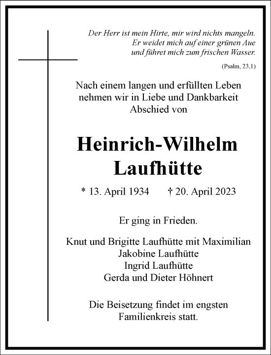 Traueranzeige von Heinrich-Wilhelm Laufhütte von Frankfurter Allgemeine Zeitung