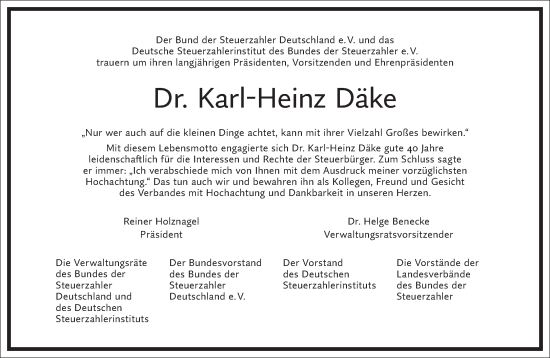 Traueranzeige von Karl-Heinz Däke von Frankfurter Allgemeine Zeitung