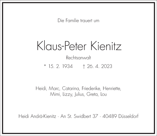 Traueranzeige von Klaus-Peter Kienitz von Frankfurter Allgemeine Zeitung