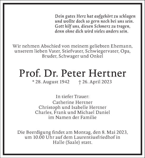 Traueranzeige von Peter Hertner von Frankfurter Allgemeine Zeitung