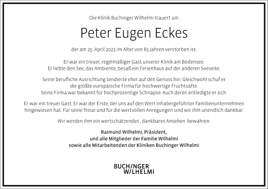 Traueranzeige von Peter Eugen Eckes von Frankfurter Allgemeine Zeitung