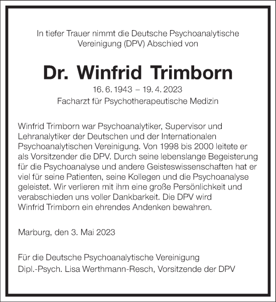 Traueranzeige von Winfrid Trimborn von Frankfurter Allgemeine Zeitung