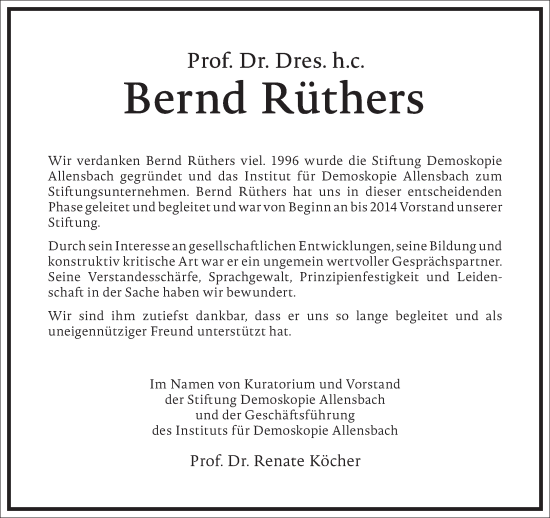 Traueranzeige von Bernd Rüthers von Frankfurter Allgemeine Zeitung