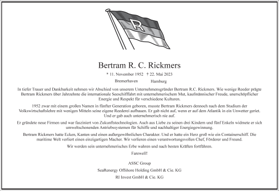 Traueranzeige von Bertram R. C. Rickmers von Frankfurter Allgemeine Zeitung