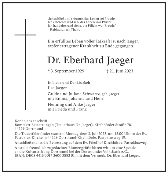 Traueranzeige von Eberhard Jaeger von Frankfurter Allgemeine Zeitung