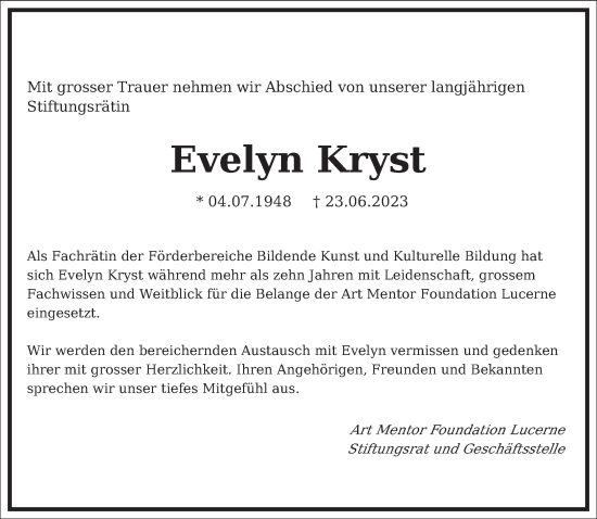 Traueranzeige von Evelyn Kryst von Frankfurter Allgemeine Zeitung