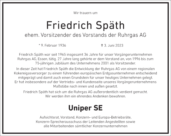 Traueranzeige von Friedrich Späth von Frankfurter Allgemeine Zeitung