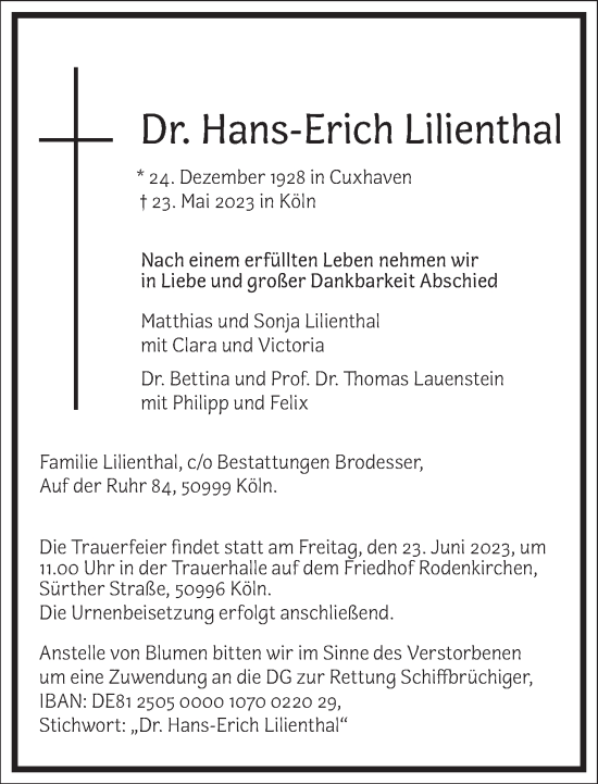 Traueranzeige von Hans-Erich Lilienthal von Frankfurter Allgemeine Zeitung