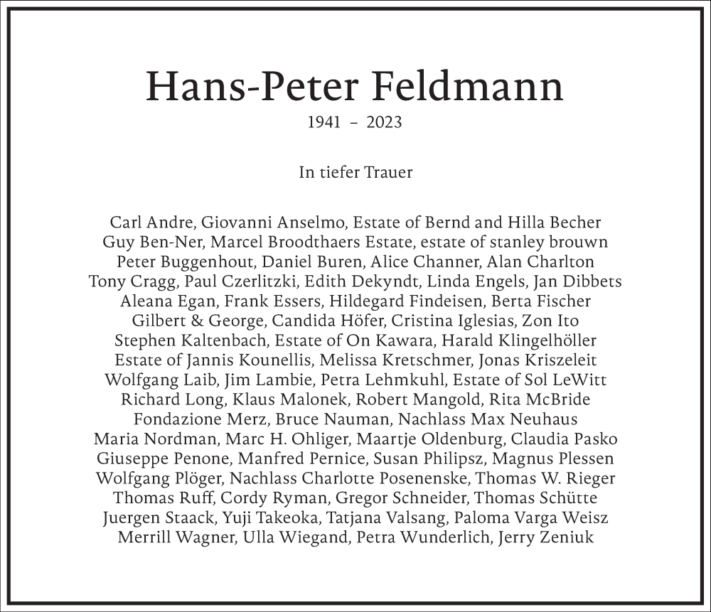  Traueranzeige für Hans-Peter Feldmann vom 03.06.2023 aus Frankfurter Allgemeine Zeitung