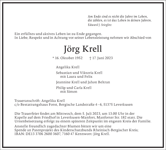 Traueranzeige von Jörg Krell von Frankfurter Allgemeine Zeitung