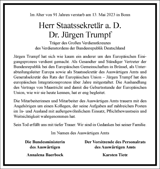 Traueranzeige von Jürgen Trumpf von Frankfurter Allgemeine Zeitung