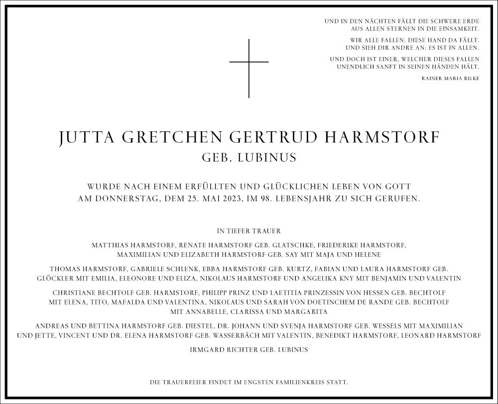  Traueranzeige für Jutta Gretchen Gertrud Harmstorf vom 10.06.2023 aus Frankfurter Allgemeine Zeitung