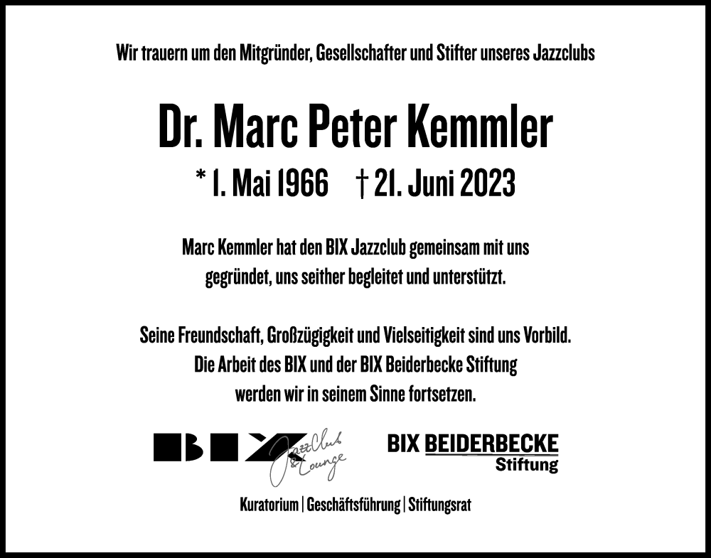  Traueranzeige für Marc Peter Kemmler vom 01.07.2023 aus Frankfurter Allgemeine Zeitung