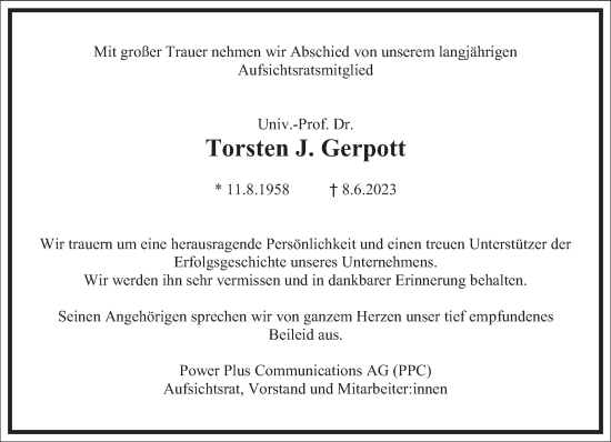 Traueranzeige von Torsten Gerpott von Frankfurter Allgemeine Zeitung