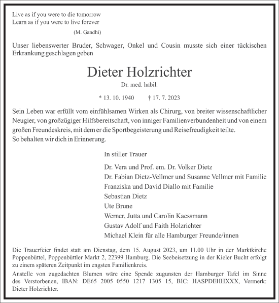 Traueranzeige von Dieter Holzrichter von Frankfurter Allgemeine Zeitung