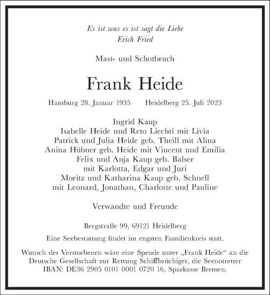 Traueranzeige von Frank Heide von Frankfurter Allgemeine Zeitung