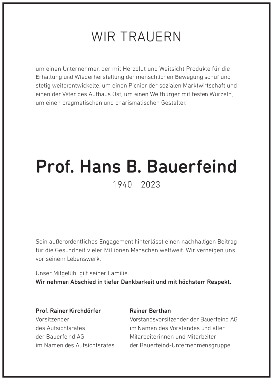 Traueranzeige von Hans B. Bauerfeind von Frankfurter Allgemeine Zeitung