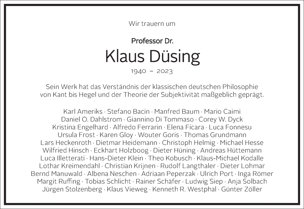  Traueranzeige für Klaus Düsing vom 22.07.2023 aus Frankfurter Allgemeine Zeitung