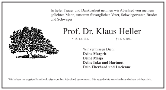 Traueranzeige von Klaus Heller von Frankfurter Allgemeine Zeitung