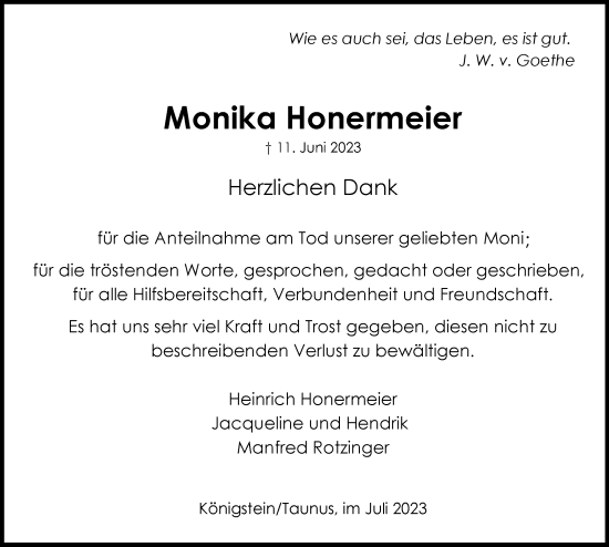 Traueranzeige von Monika Honermeier von Frankfurter Allgemeine Zeitung