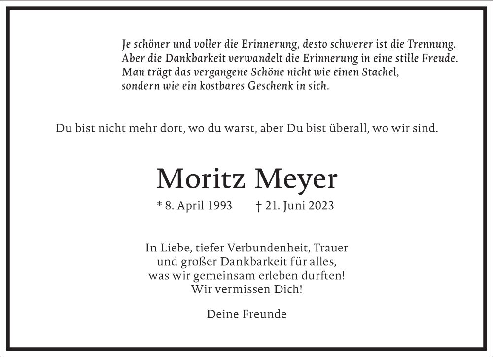  Traueranzeige für Moritz Meyer vom 07.07.2023 aus Frankfurter Allgemeine Zeitung