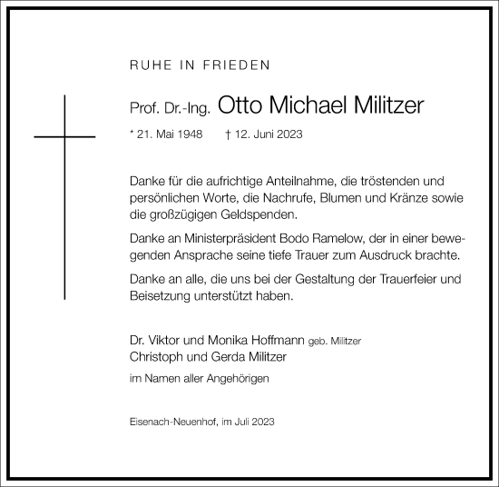 Traueranzeige von Otto Michael Militzer von Frankfurter Allgemeine Zeitung