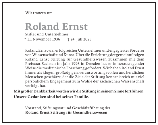 Traueranzeige von Roland Ernst von Frankfurter Allgemeine Zeitung